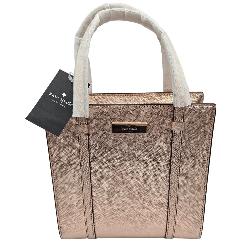 Kate‎ Spade New York Mini Tote Bag Rose Gold Metallic Leather Crossbody